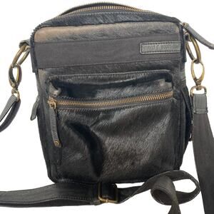 David and Scotti Black Leather Calf Hair Crossbody